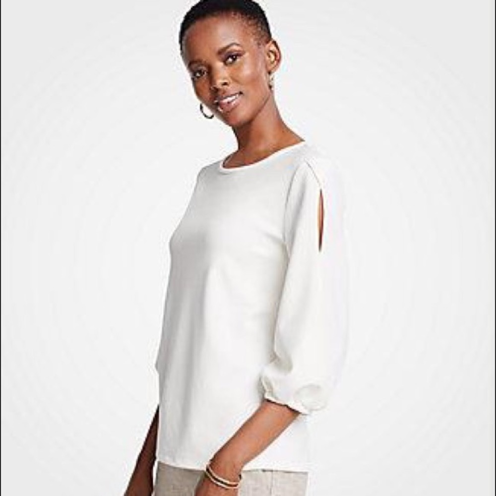 Ann Taylor White Top Blouse White Sz Small Cutout